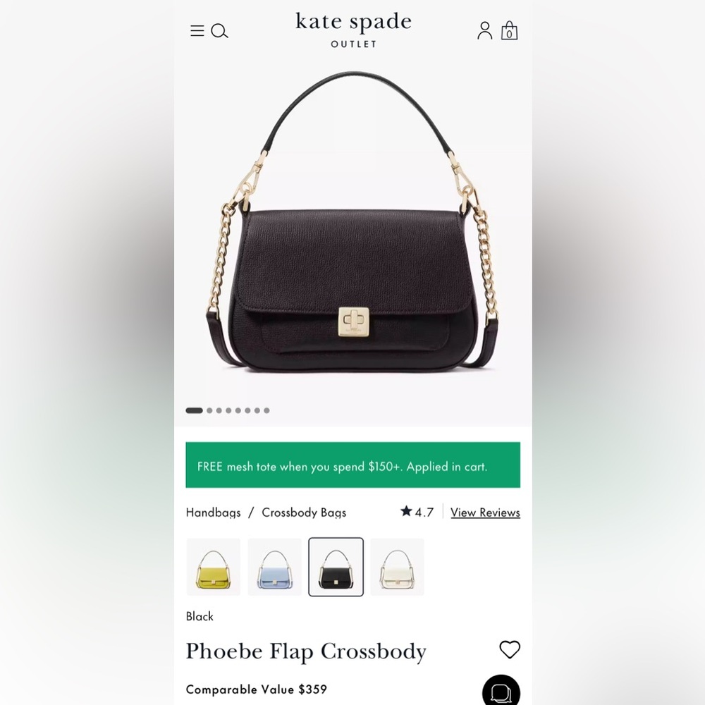 Kate Spade Phoebe Leather Flap Black Shoulder Crossbody Bag (Tag inside) BNWT